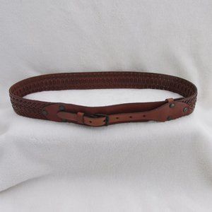 Massimo Dutti USED Wide Brown Cow Leather Belt Brass Buckle Size 80